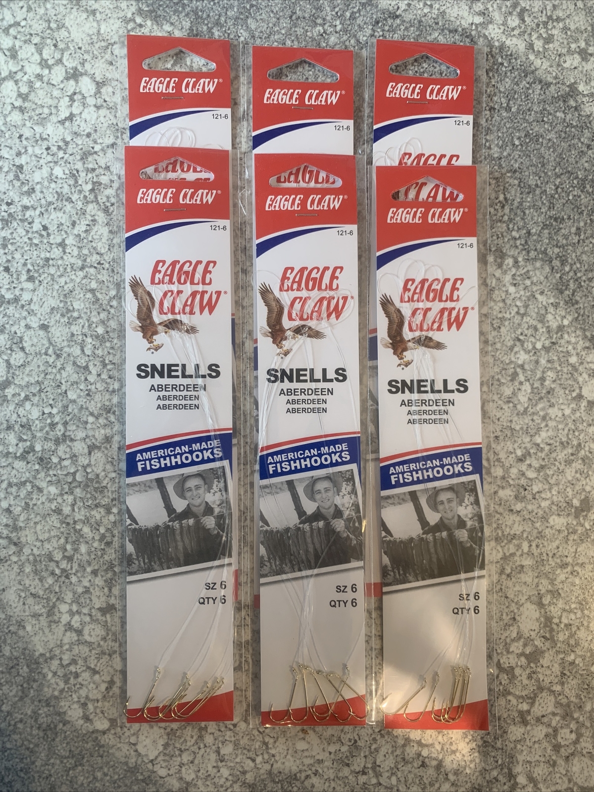 6 Packs Eagle Claw Snell Aberdeen Size 6 Gold