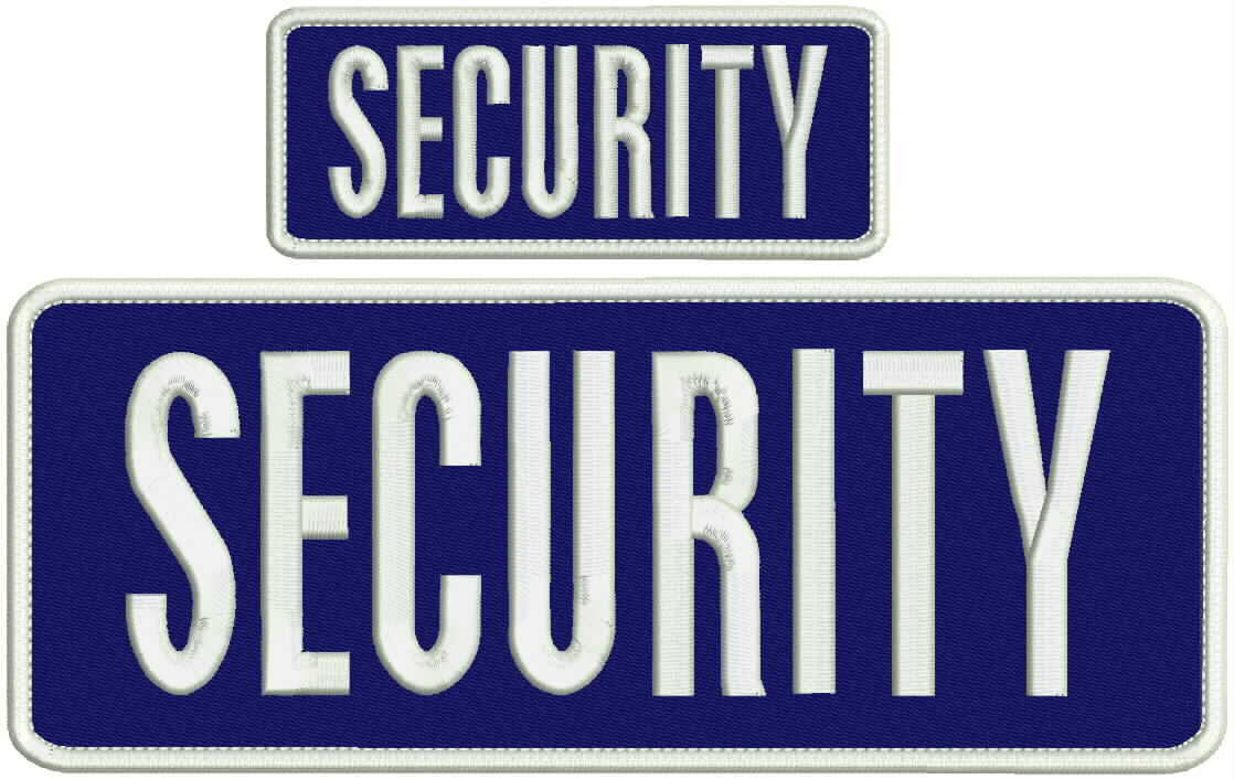 Security embroidery patch 4X10 and 2x5 hook white letters navy backing