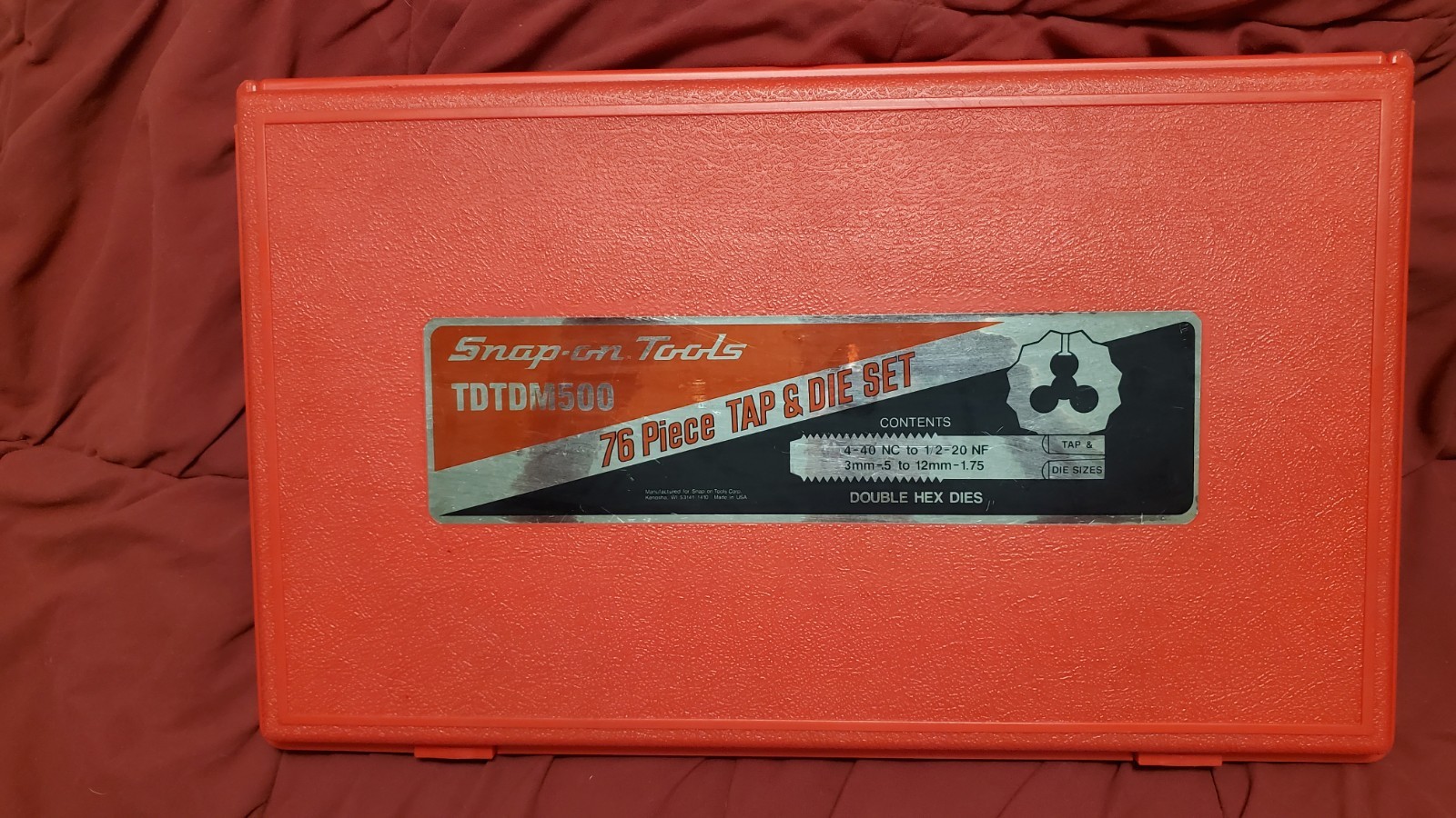 Snap On Tools Tap & Die Set # Tdtdm500 76 Piece Set complete No Missing Parts