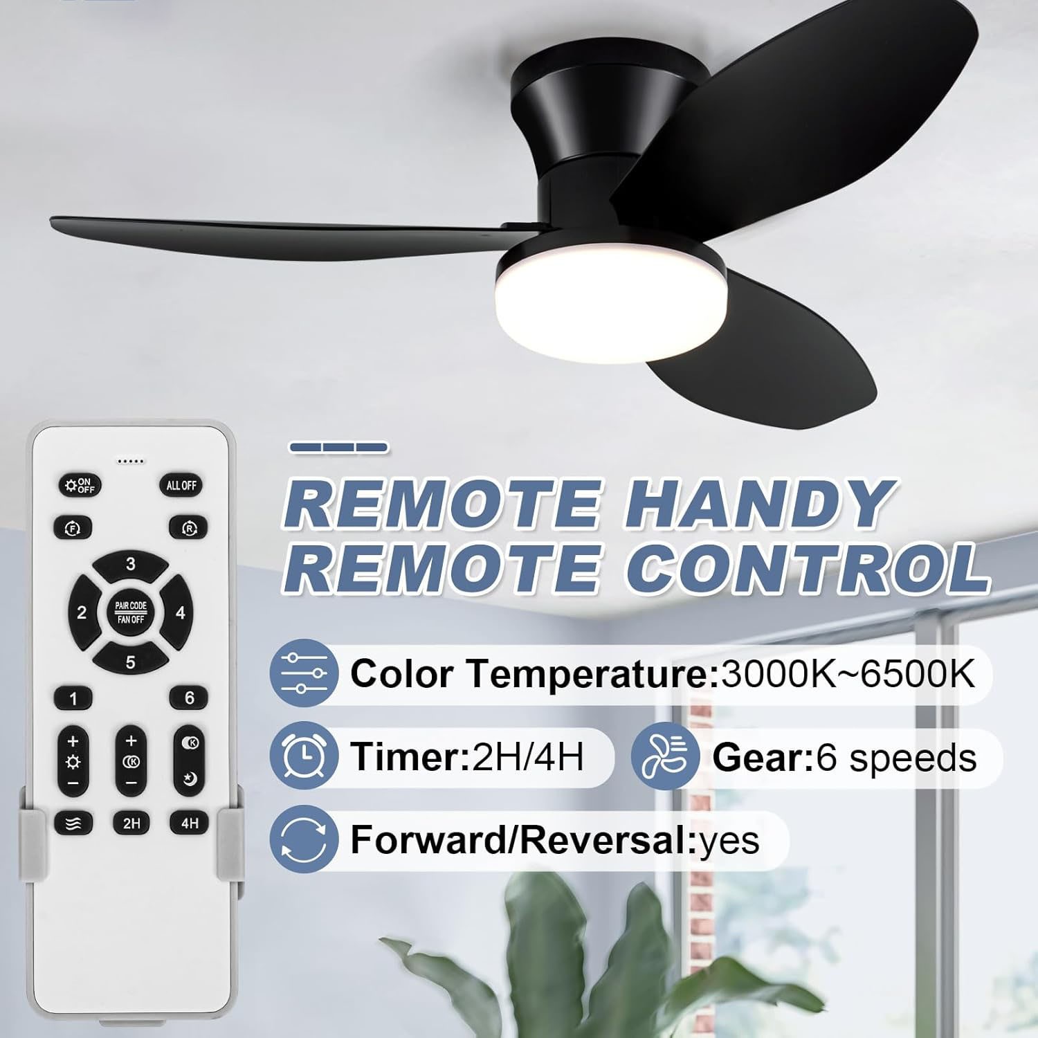 36" Modern LED Ceiling Fan With Light, Remote & 6 Speeds Ceiling Light 3500LM