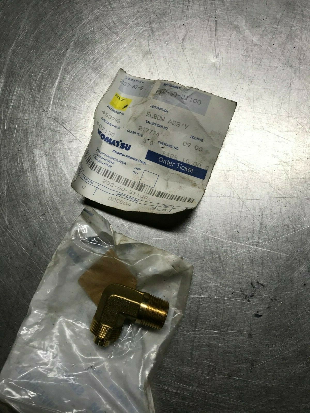 203-60-31100 Genuine OEM  Komatsu   ELBOW FITTING    2036031100