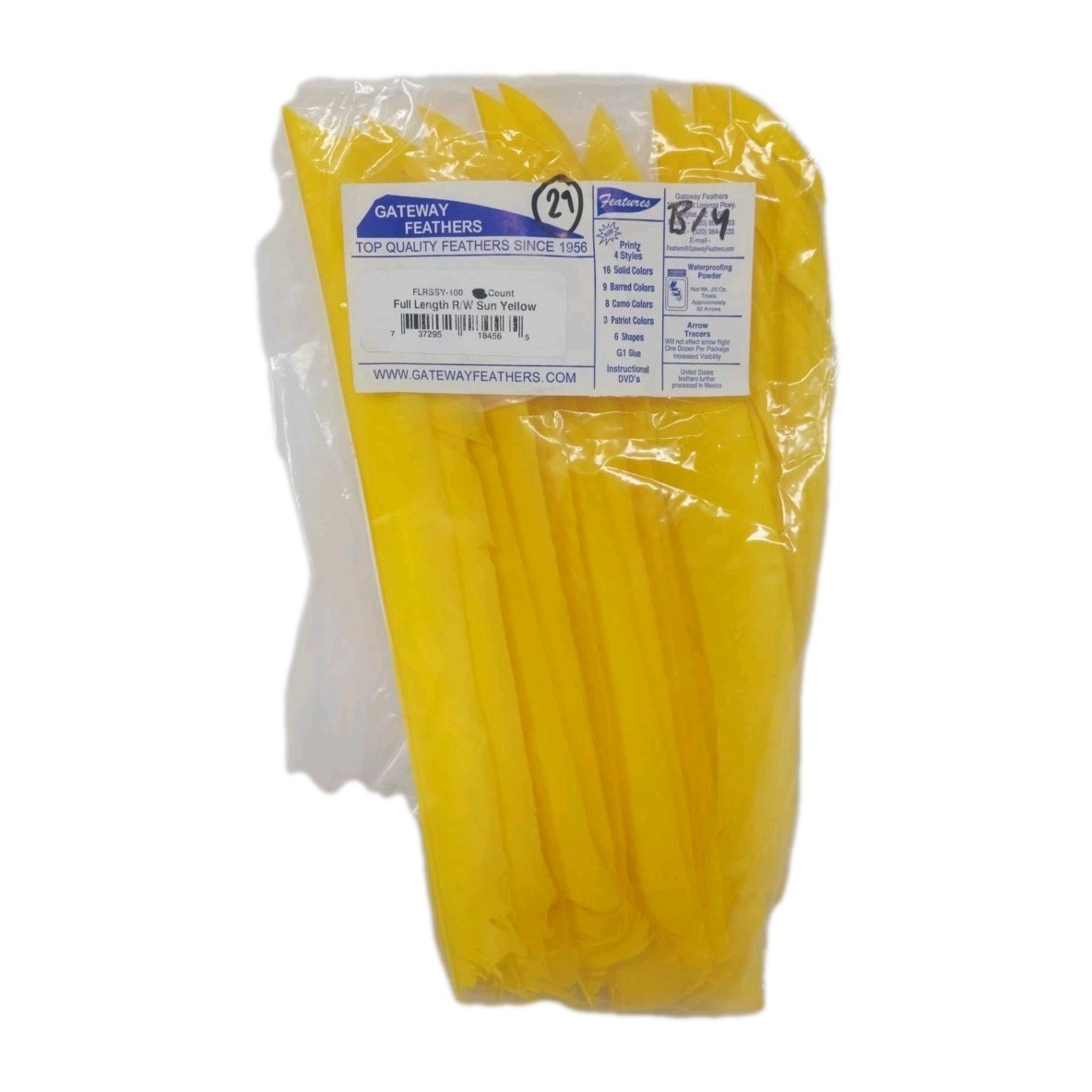 29 Count Gateway Feathers FULL LENGTH Right Wing: Sun Yellow