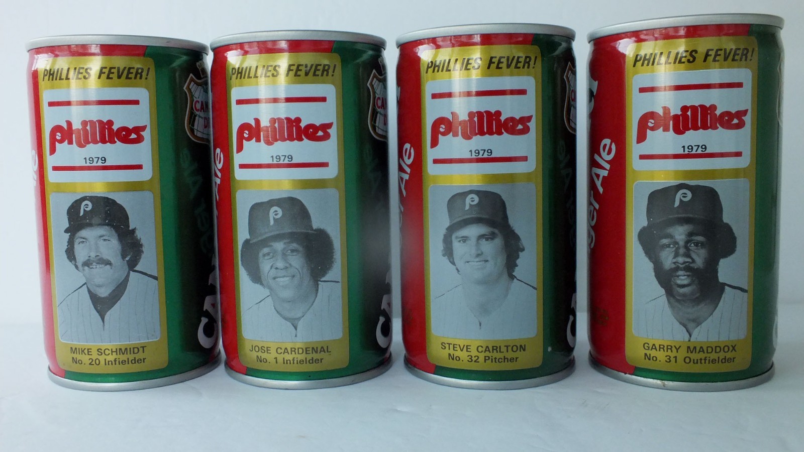Set of 4 Steel Canada Dry Philadelphia Phillies Cans from 1979; Set 05