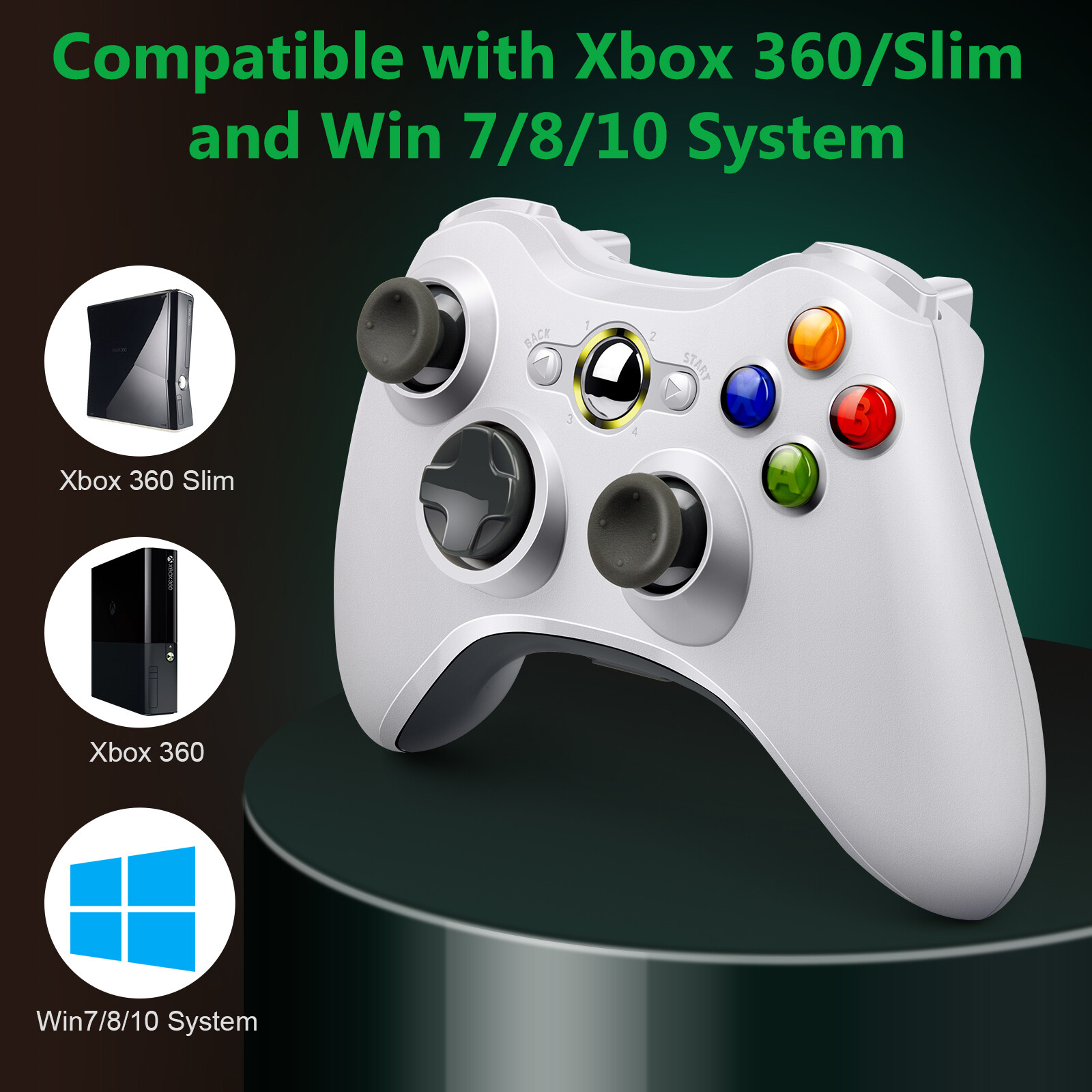 Wireless Game Controller Gamepad for Microsoft XBOX 360/360Slim/E PC WIN 7 8 10