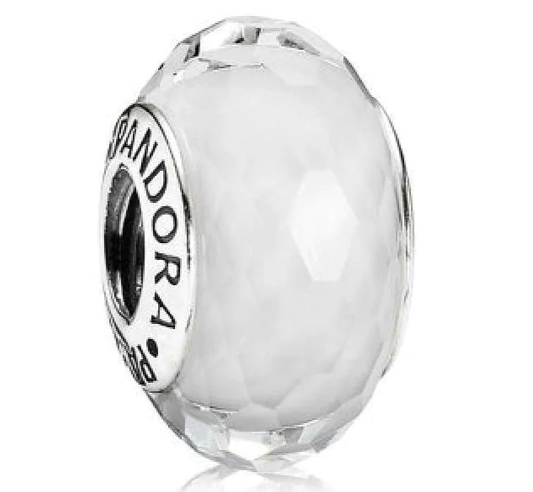 (One) Pandora White Fascinating Faceted Murano Glass Bead - 791070