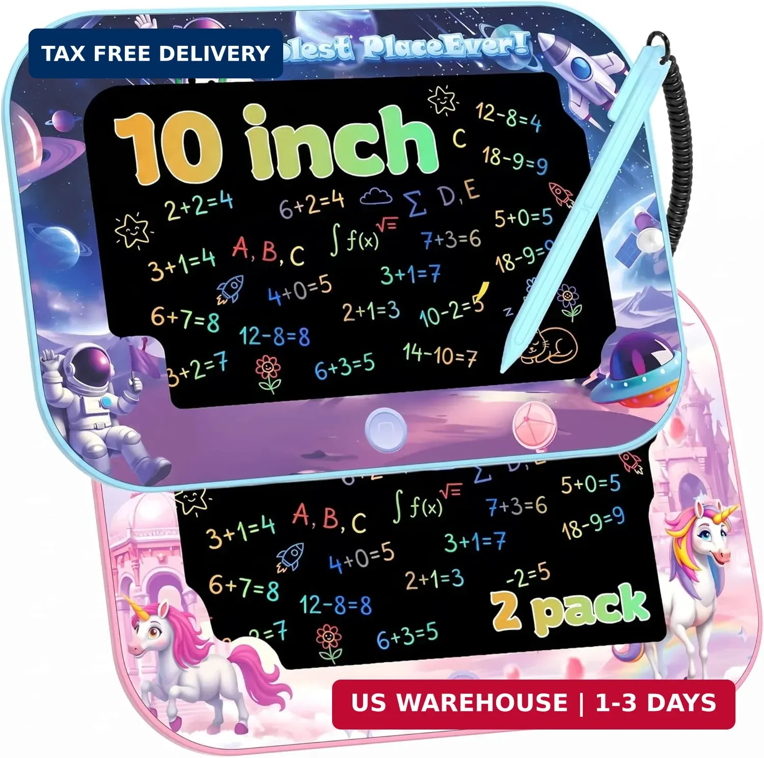 10 Inch LCD Writing Tablet for Kids,2 Pack Kids Drawing Board, Doodle Pad with C