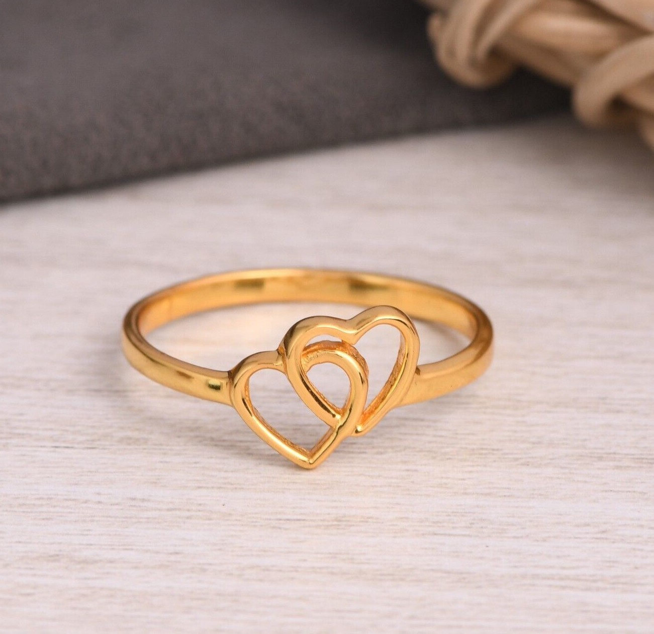 18k Gold Plated Entwined Ring, Sterling Silver love Double Connected Heart Ring