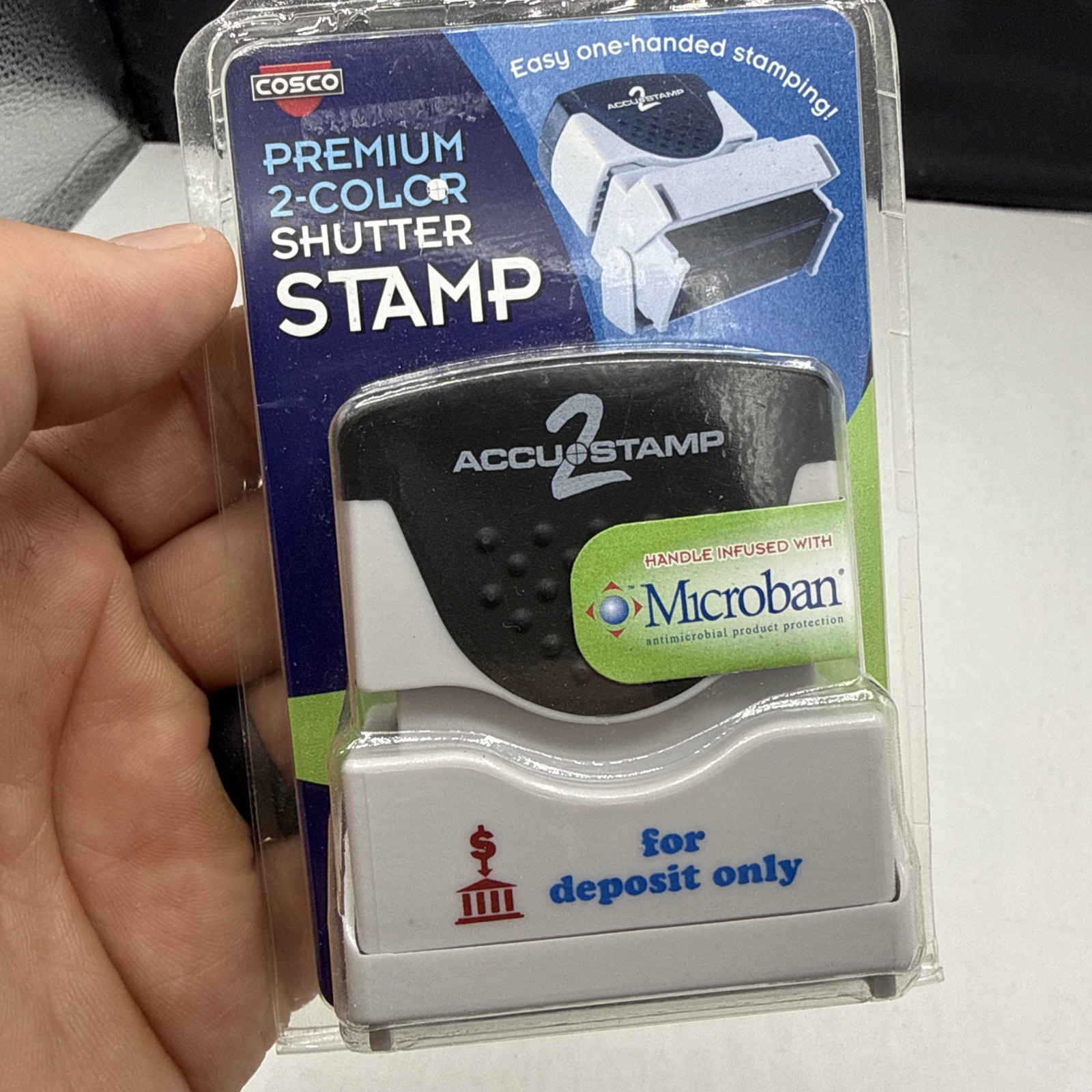 ACCUSTAMP2 035523 Pre-Inked Shutter Stamp with Microban, Red/Blue, for DEPOSI...