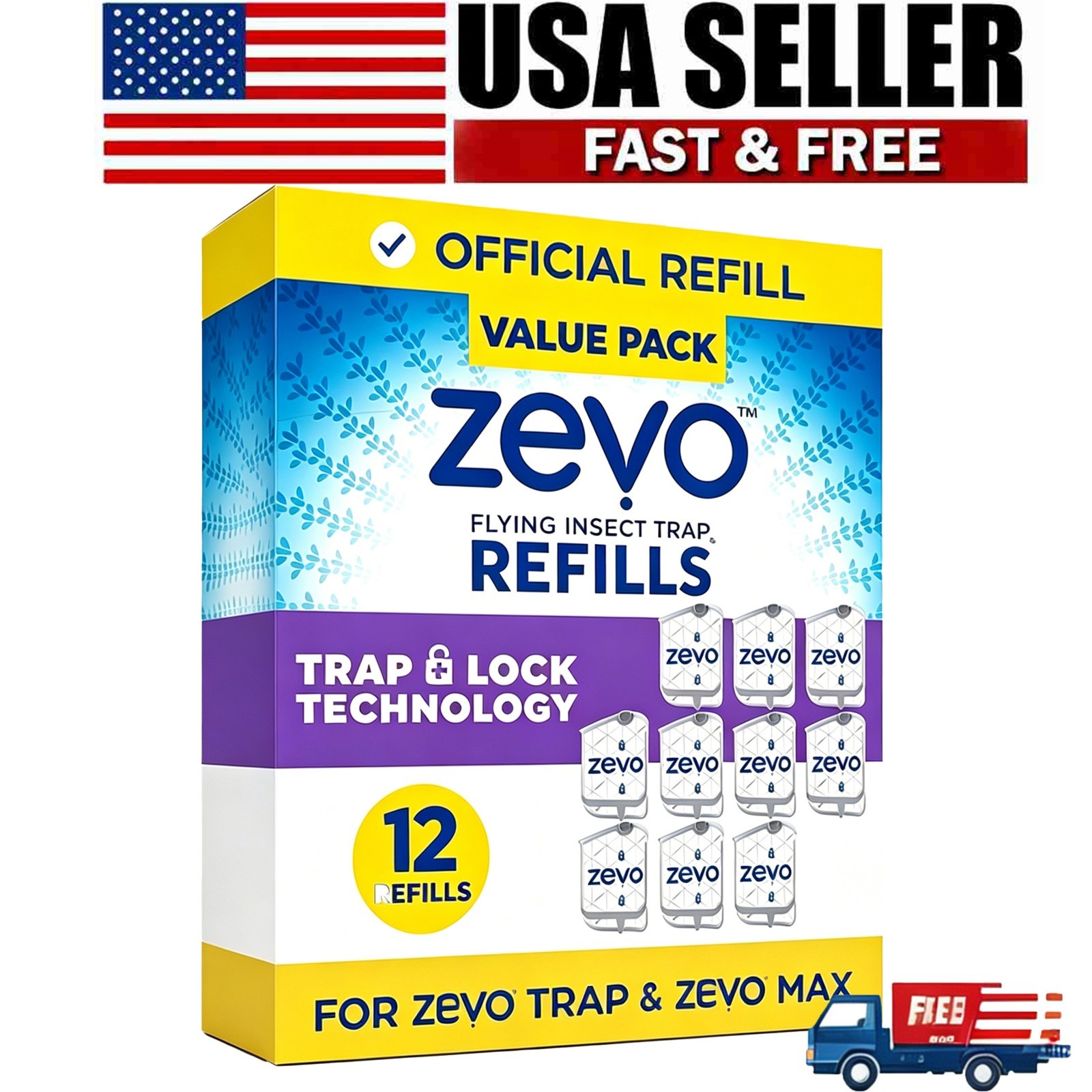 2 Pcs Zevo Flying Insect Trap Refill Cartridges Easy to Use 24 Refill Cartridges