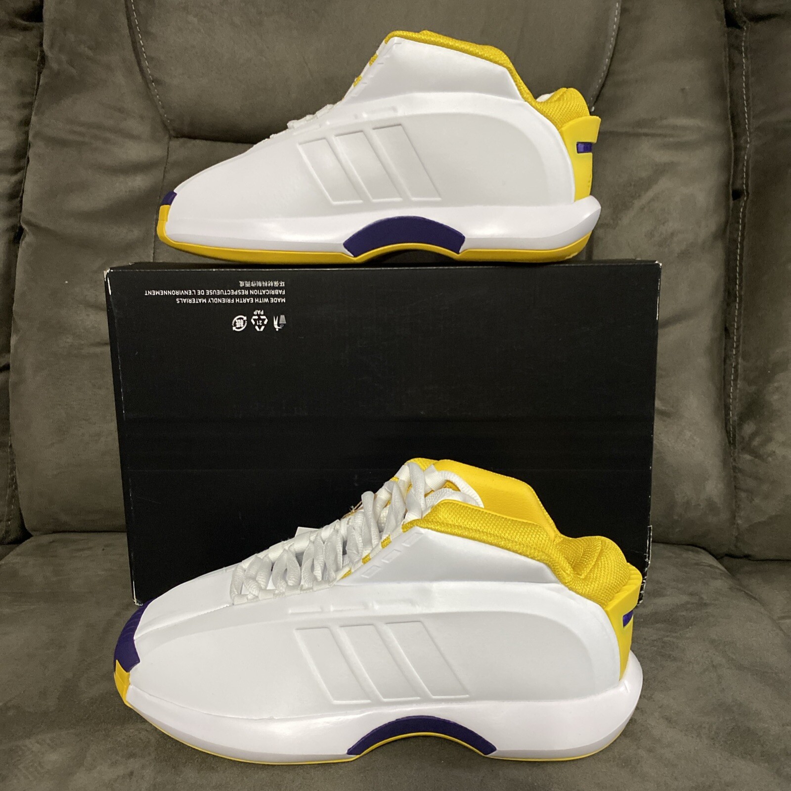 NWT adidas Originals Crazy 1 Koby Lakers GY8947 White Yellow Purple Men Size 7.5