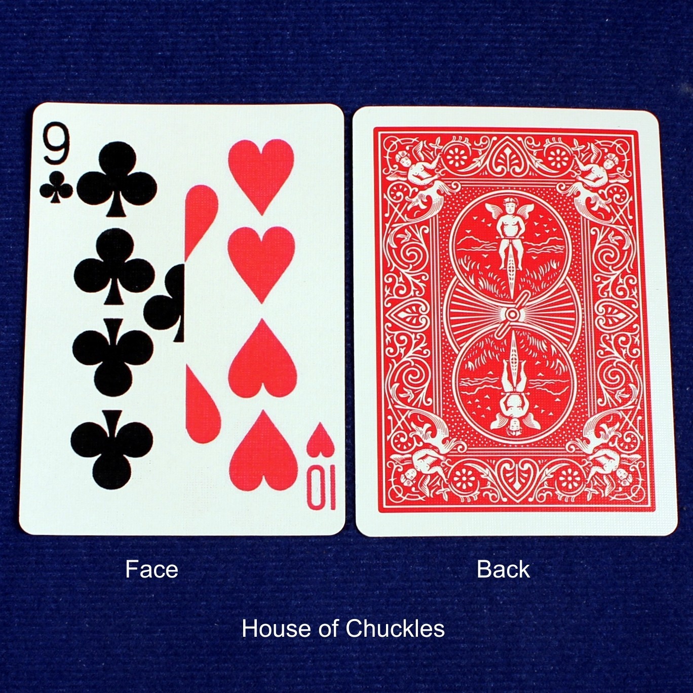 9 of Clubs | 10 of Hearts - Half Vertical, Bicycle Printed Gaff Card, Red
