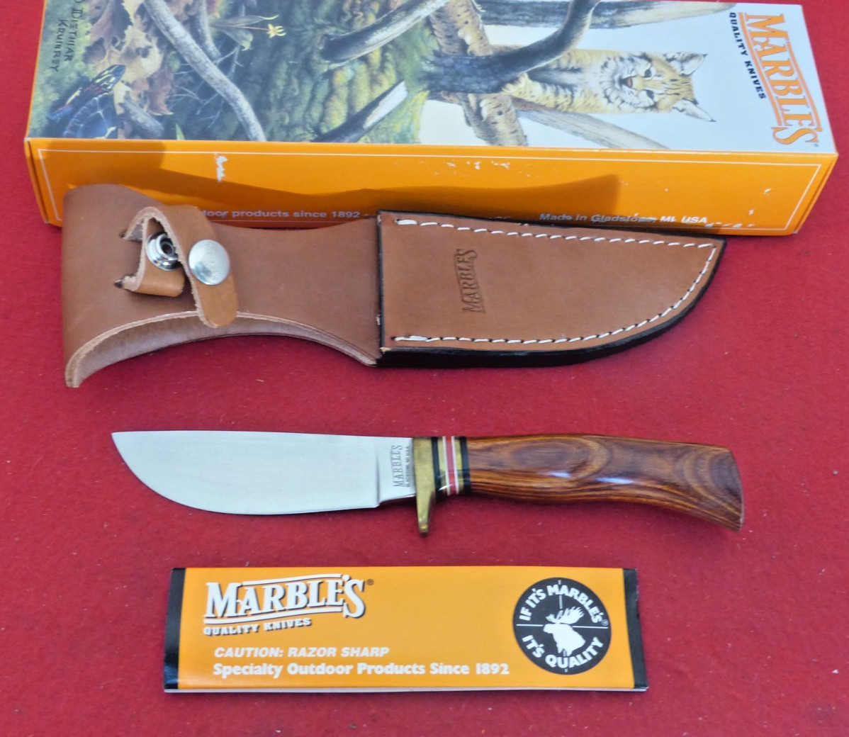 Marbles Gladstone USA mint in box HUNTER cocobolo Carver fixed blade knife