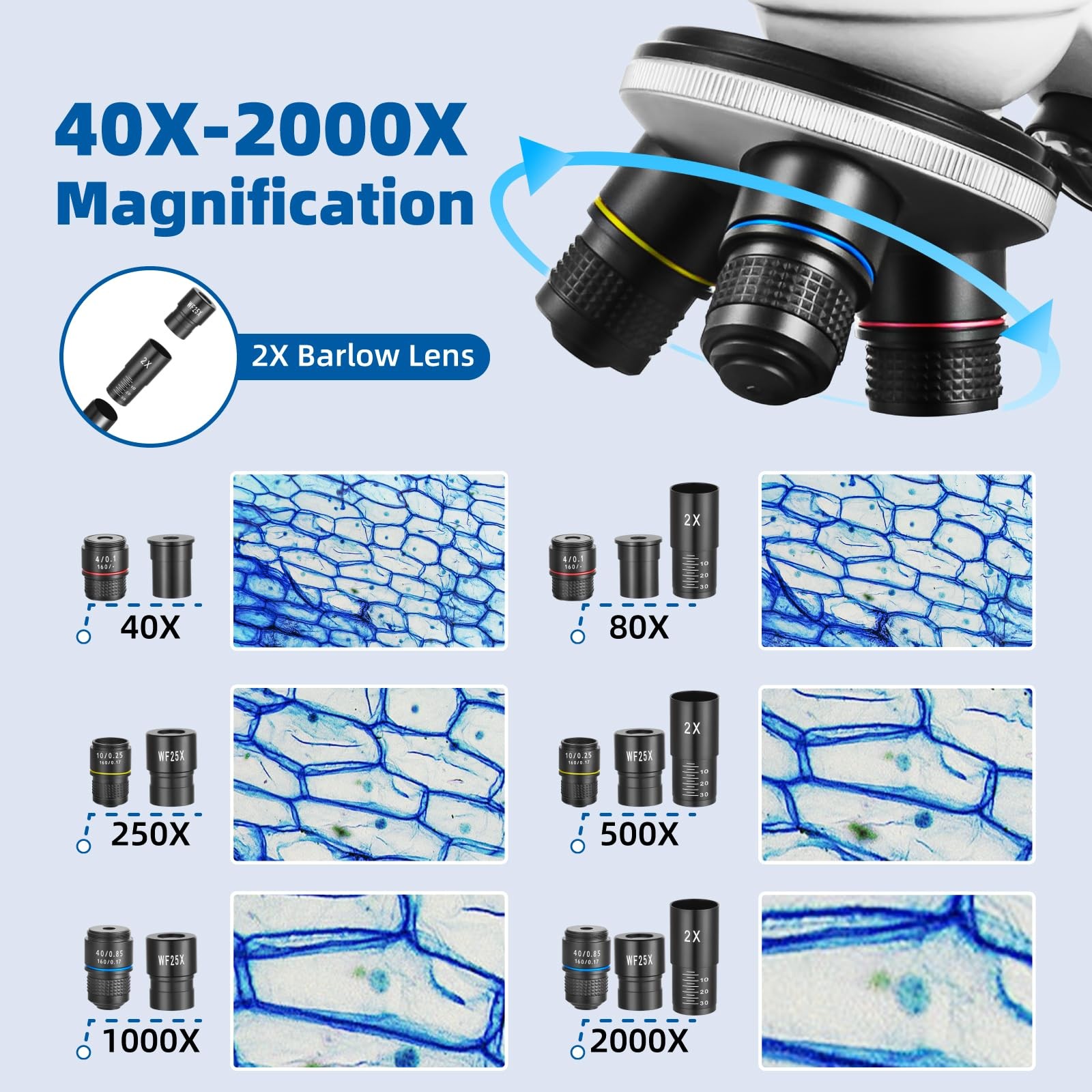 Microscope for Adults Kids,40X-2000X Monocular Microscope Kit for Home School...