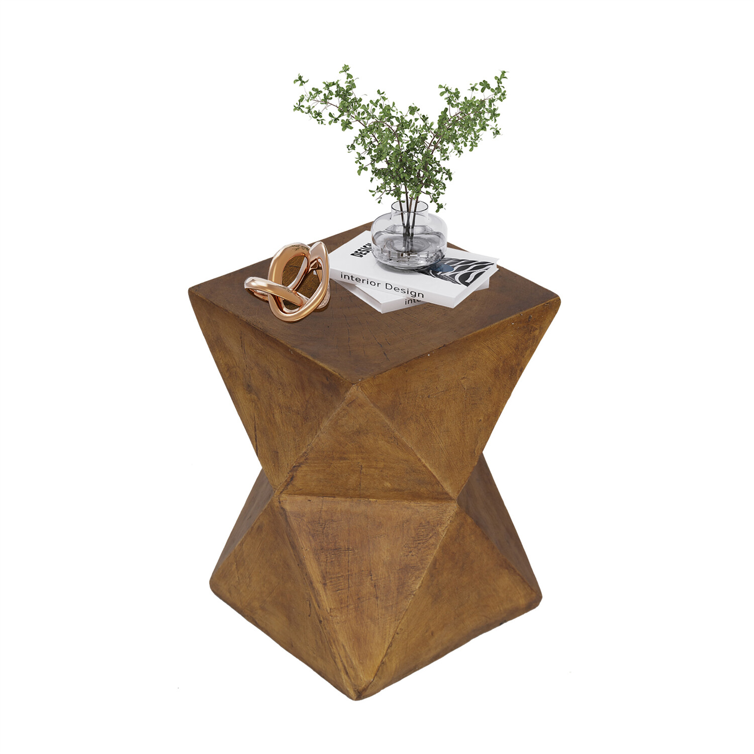 18'' Tall Unique Concrete Side Table Decor Outdoor Handmade End Table Geometric
