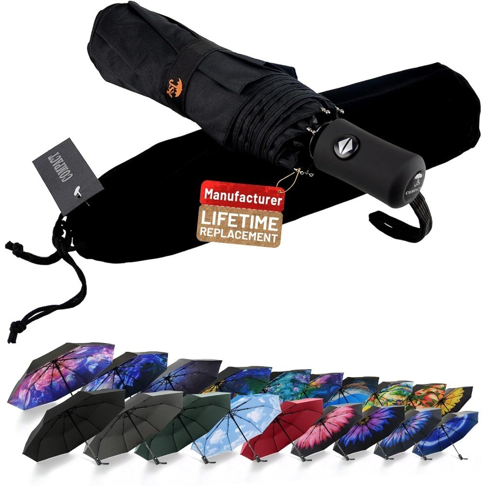 Travel Umbrella - Windproof Automatic Compact Umbrella for Rain, Lightest