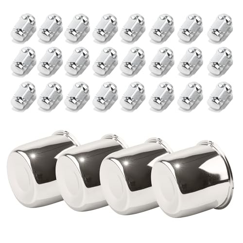 4-Pack Trailer Push Through 4 Center Caps . 24 Pcs 1/2-20 Lug Nuts Chrome