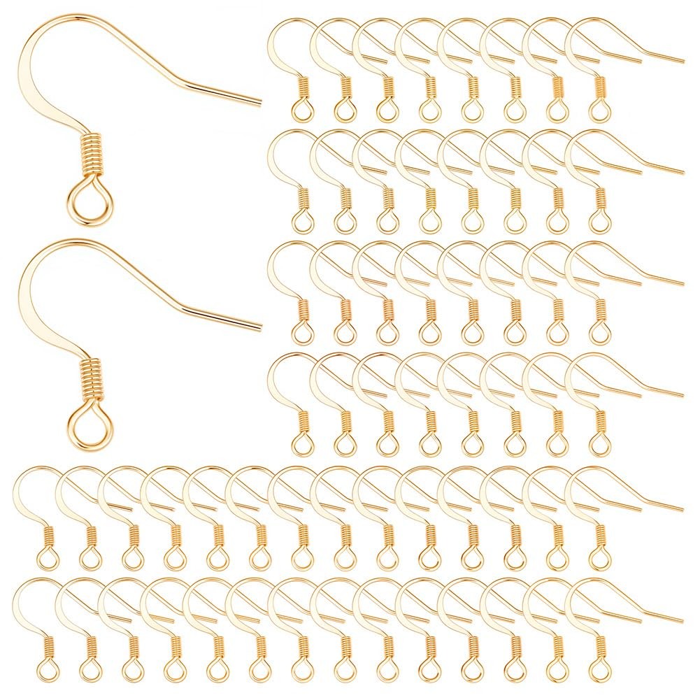 1 Box 100Pcs Real 18K Gold Plated French Earring Hooks Fish Hook Earrings