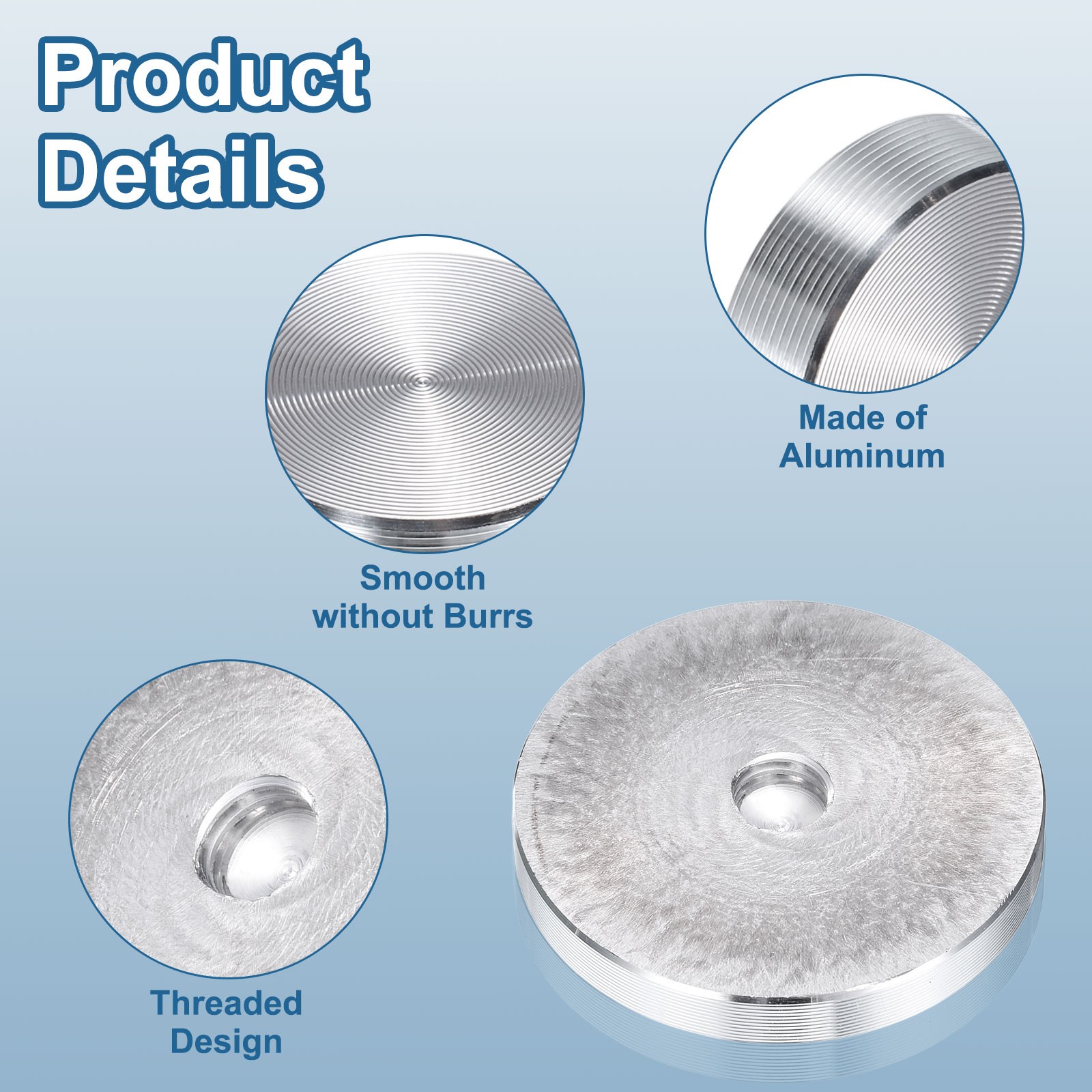 1pcs M10 Thread 50mm Diameter Round Shape Aluminum Disc Hardware, Silver