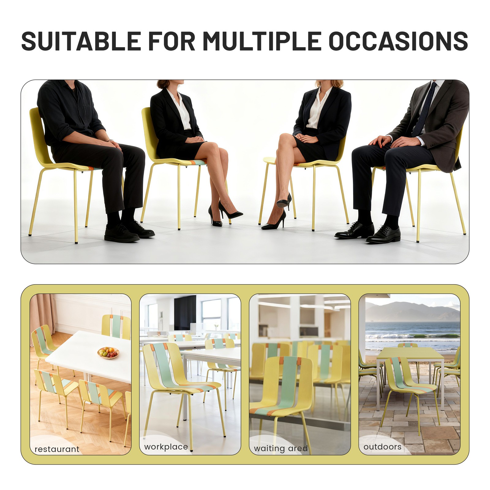Color Block Outdoor Chairs, 4-Pack Set w/ Sturdy Metal Legs & PP Seats