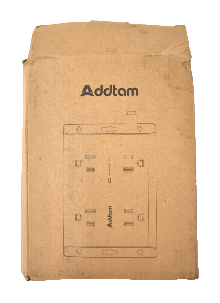 Addtam Surge Protector Power Strip 8 Outlet w 4 USB Ports Wall Mounted White