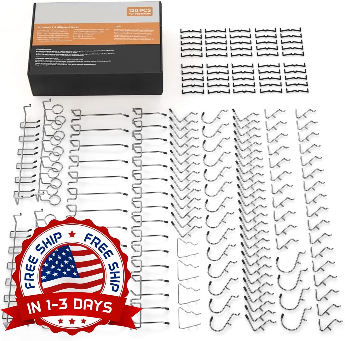 120 Piezas Surtido De Ganchos Para Tablero Perforado, Accesorios Para Tabler...