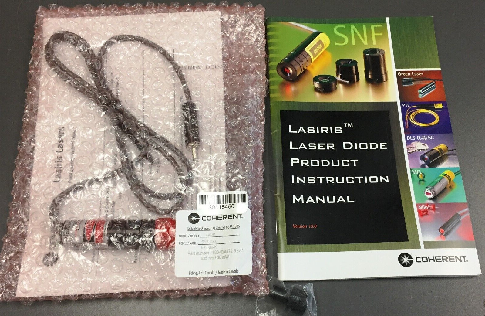 Coherent Model SNF-XXX-635-30K, P/N 920-024472, 635nm/30mW Lasiris Lasers