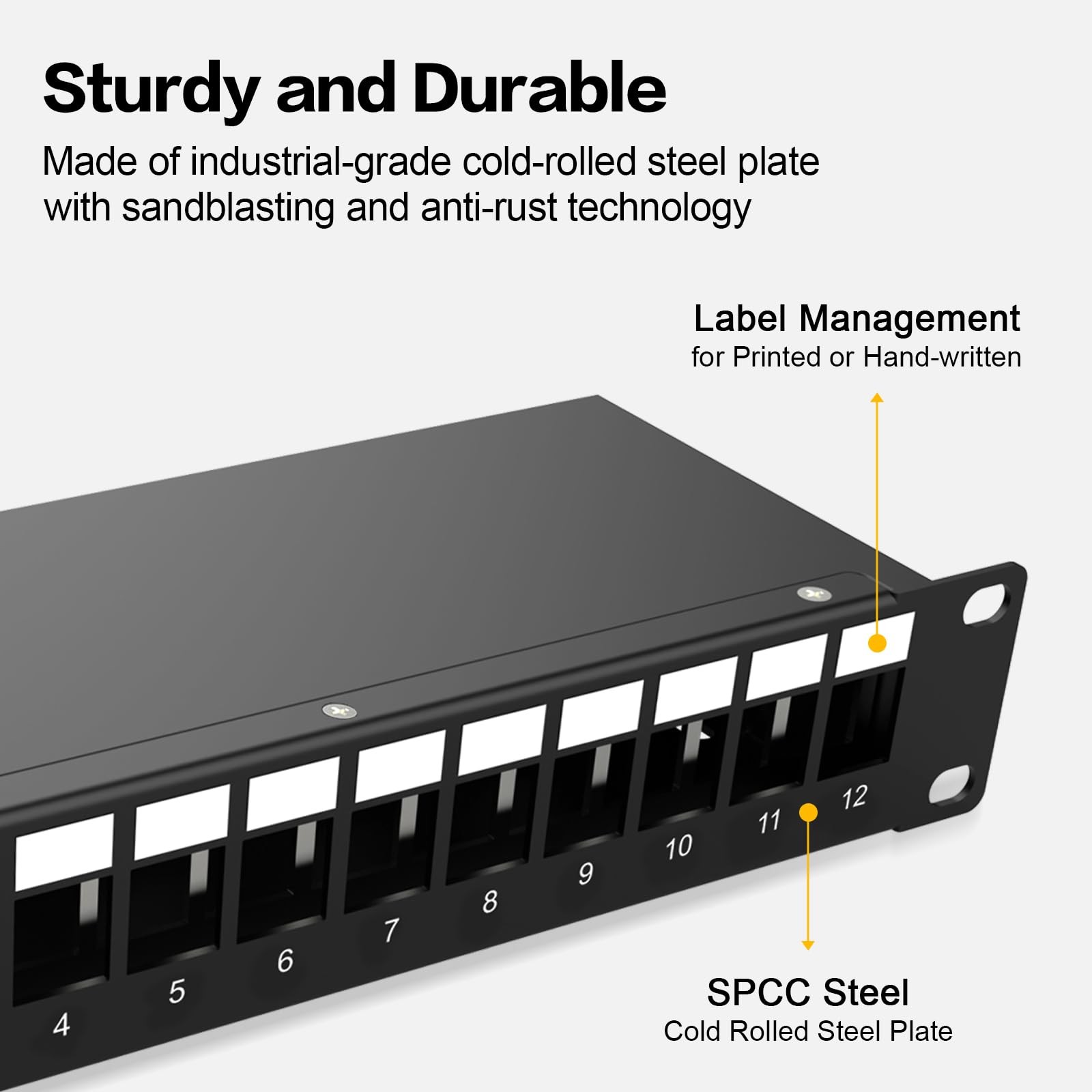 Patch Panel 12 Port Blank Network Patch Panel with Cable Management Bar Rackm...