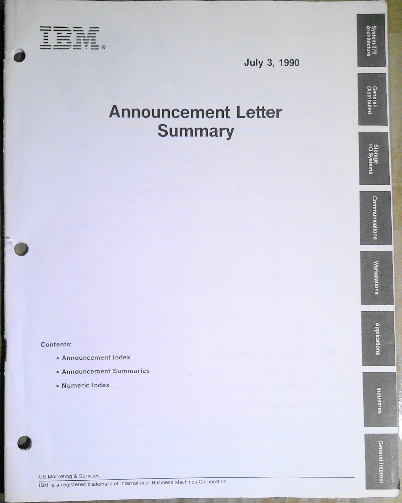IBM Announcement Letter Summary, July 3, 1990 : AIX; RISC System /6000; etc