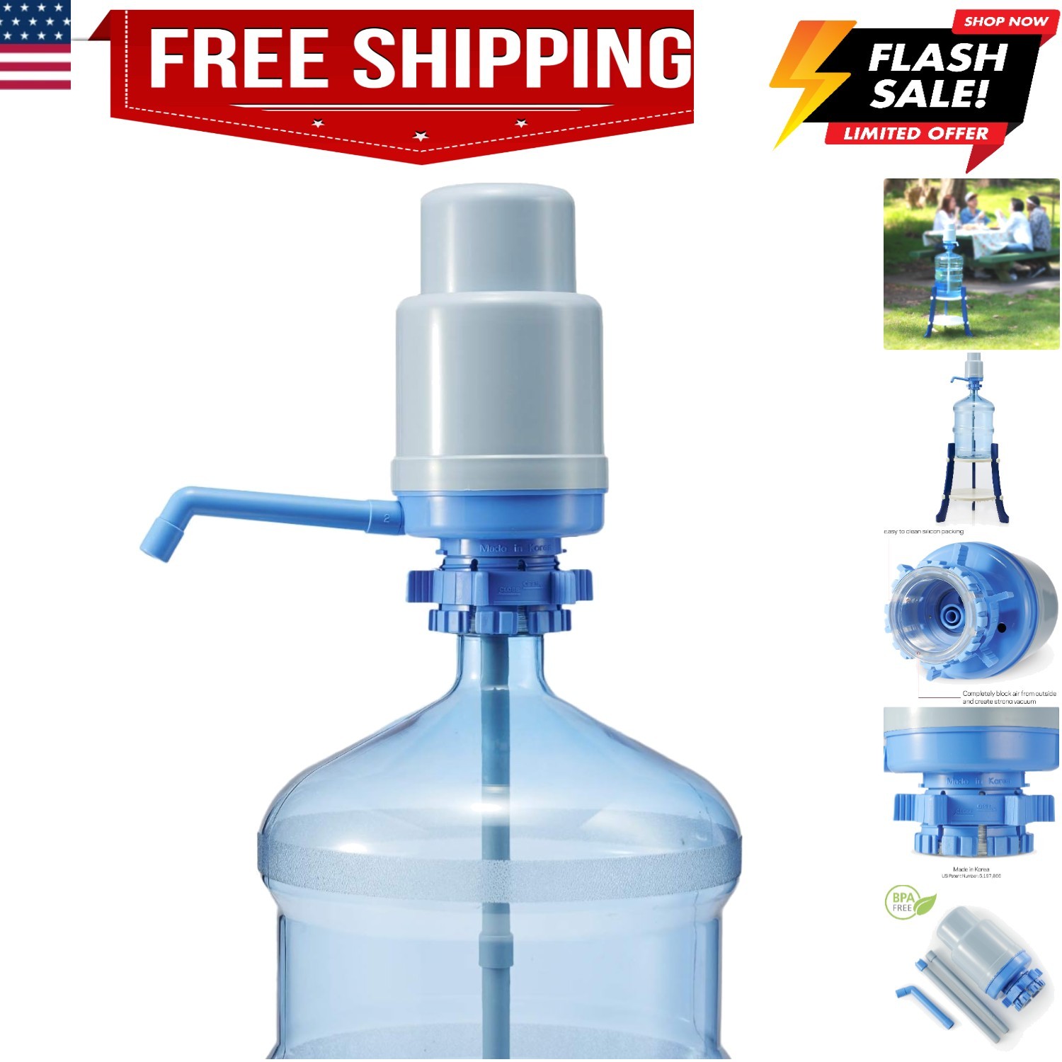 Water Bottle Pump - The  Dolphin Manual Drinking Water Pump - Fits Most 5-6 G...