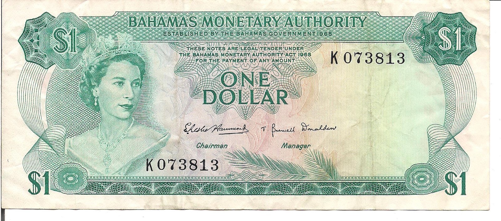BAHAMAS, $1 ,QEII, P#27a,  L.1968
