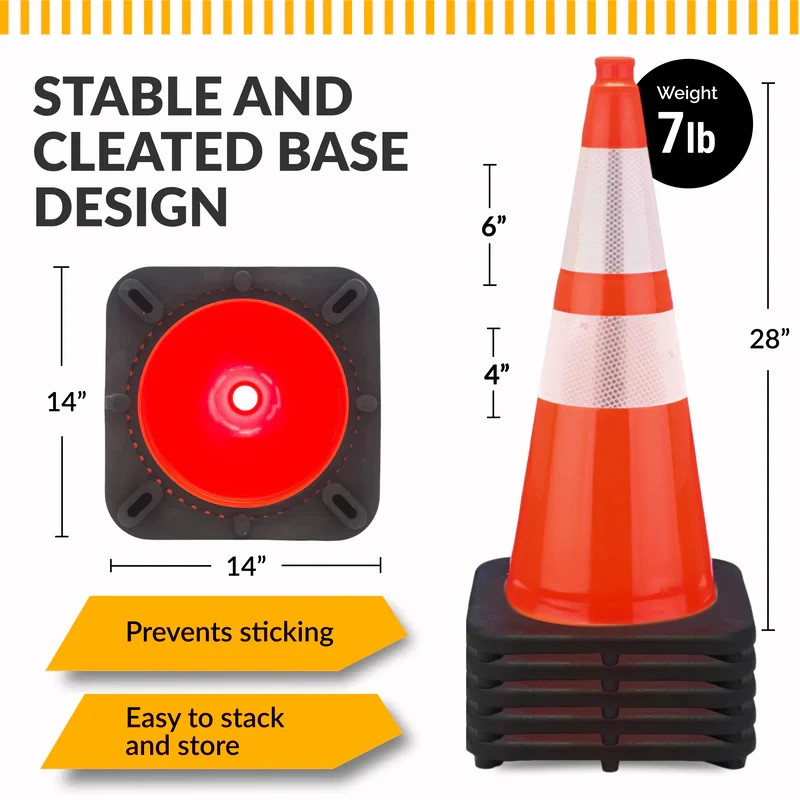 100 Qty Bulk 28” Orange Traffic Cones 7lb Base w/Reflective Collars MUTCD