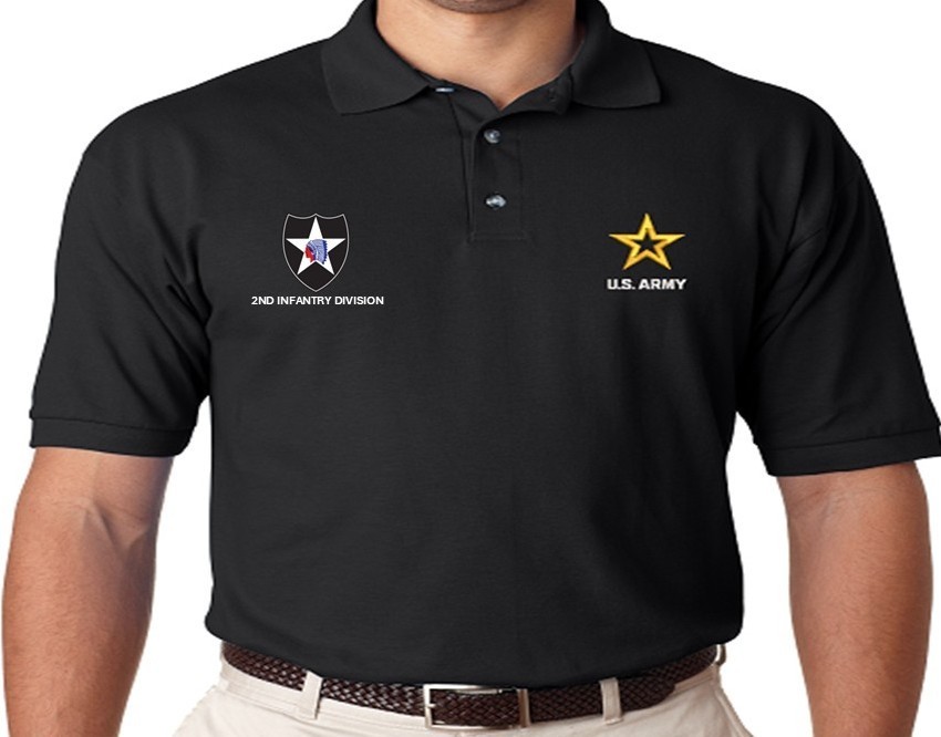2ND INFANTRY DIVISION* ARMY LOGO*EMBROIDERED POLO. ARMY OFFICIALLY LICENSED