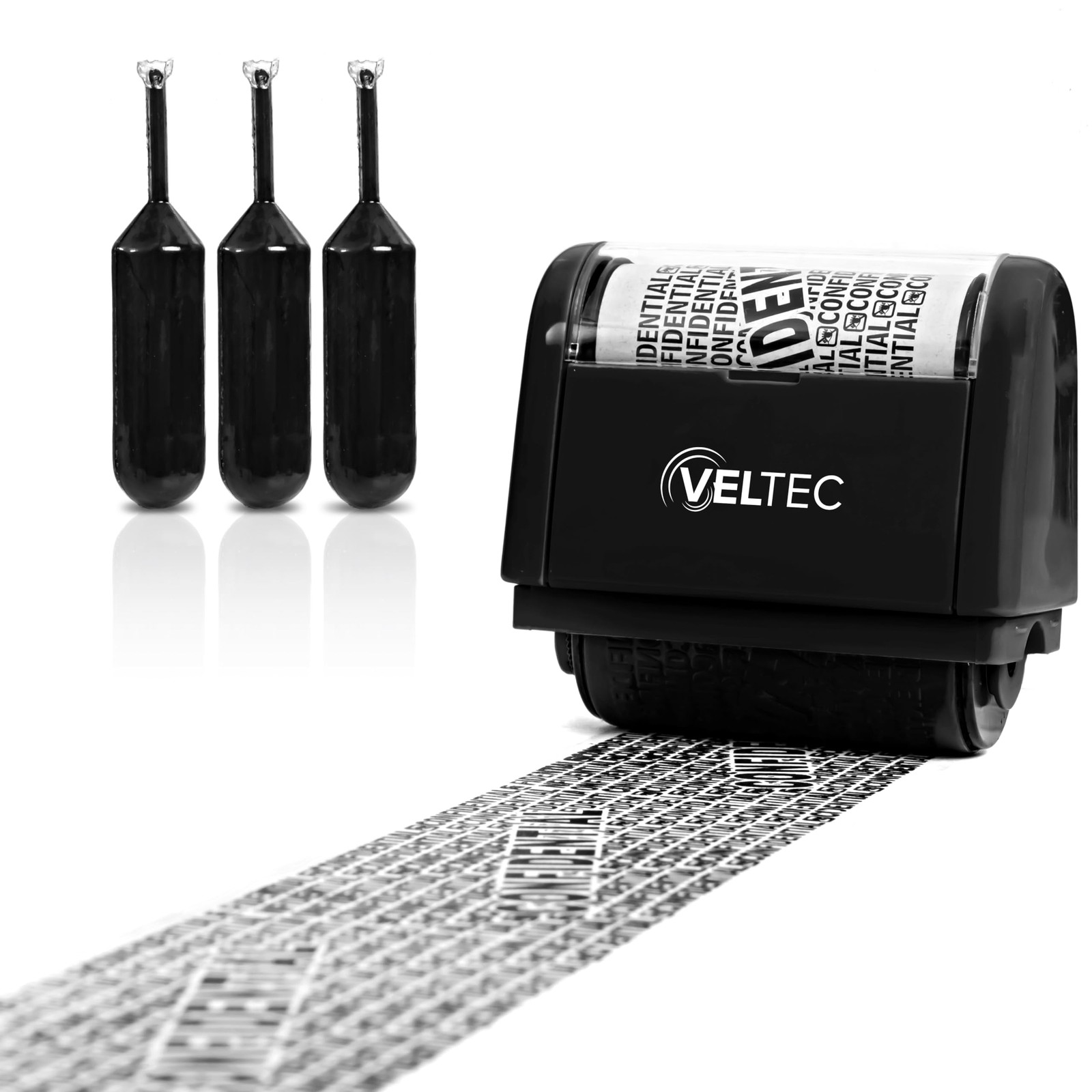 ID Protector Ink Roller - Identity Theft Protection Roller Stamp Set (Black, .