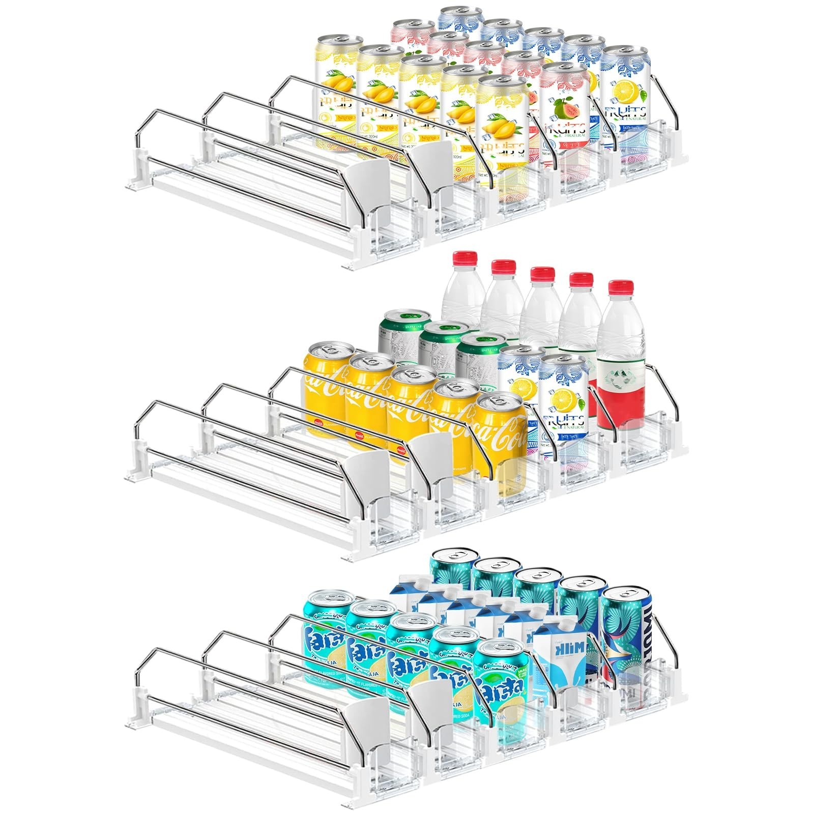 3 Pack Drink Organizer for Fridge, Self Pushing Fridge Drink Organizer, Self ...