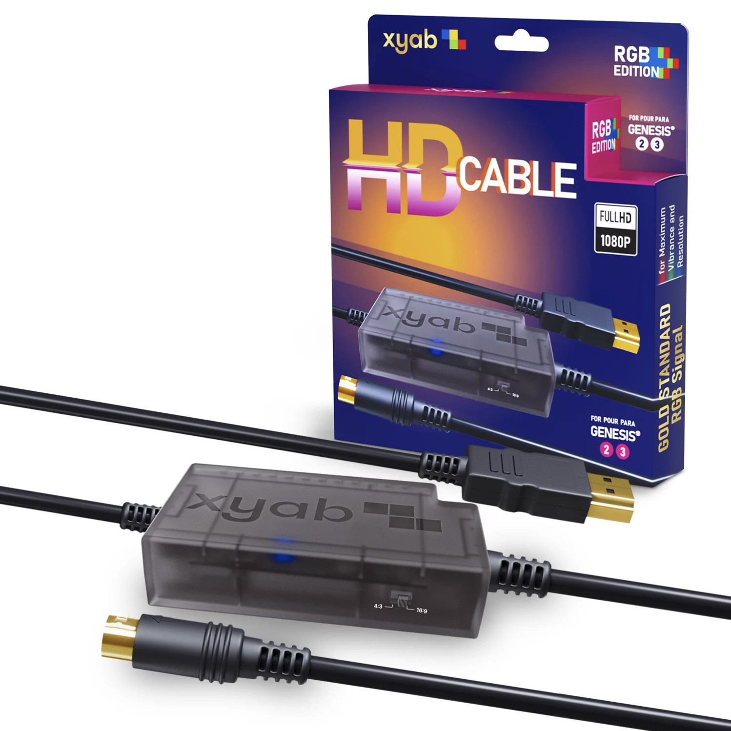 SEGA Genesis Model 2 & 3 - XYAB HD TV Link Cable Cord Full 1080 HDMI - New