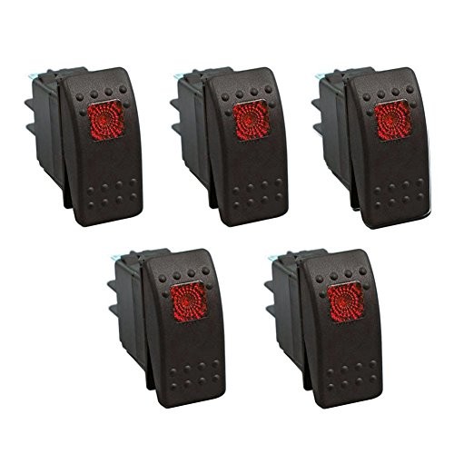 XT AUTO 12V 20 Amp 3pins Light Rocker Switch Kit 5-pack Red