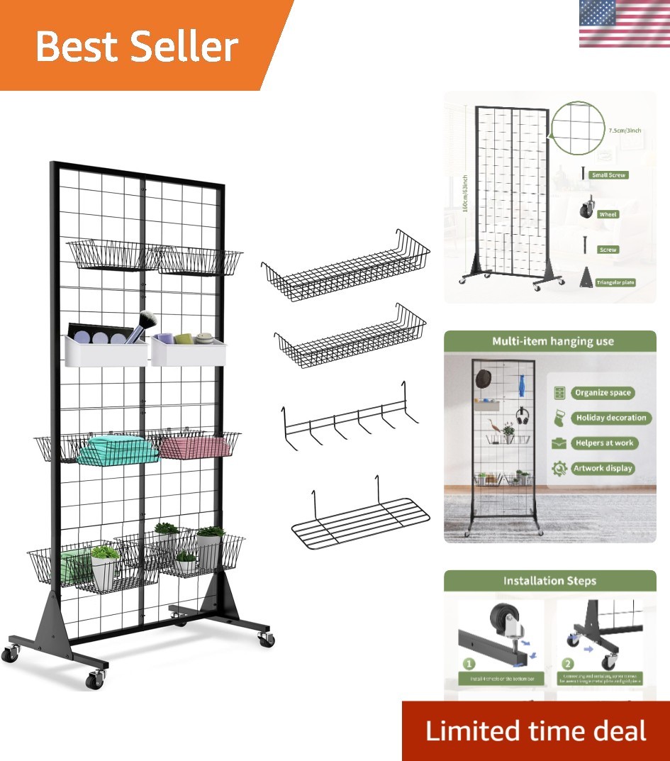 Versatile 2' X 5.5' Grid Wall Display with Wheeled Base - Perfect for Events