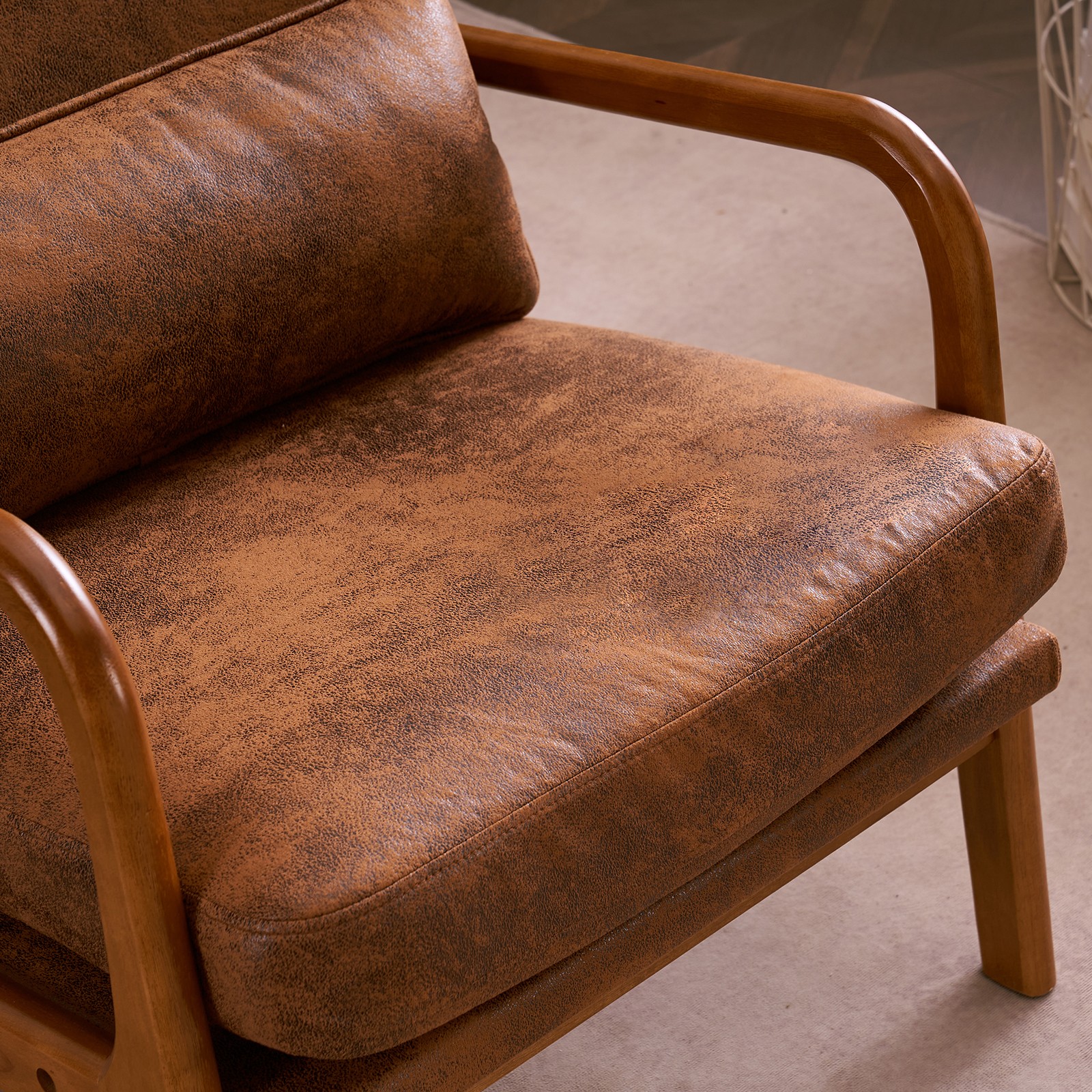 High Back Solid Wood Armrest Backrest Iron Frame Bronzing Cloth Leisure Chair