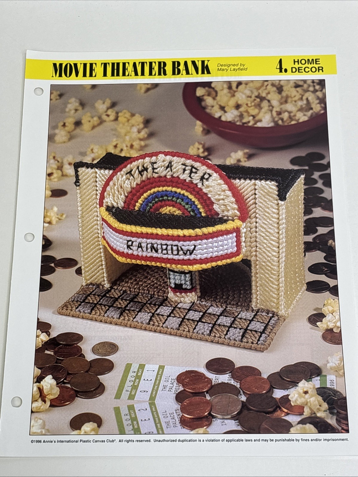 Movie Theater Bank Annie's Attic Plastic Canvas Pattern Page