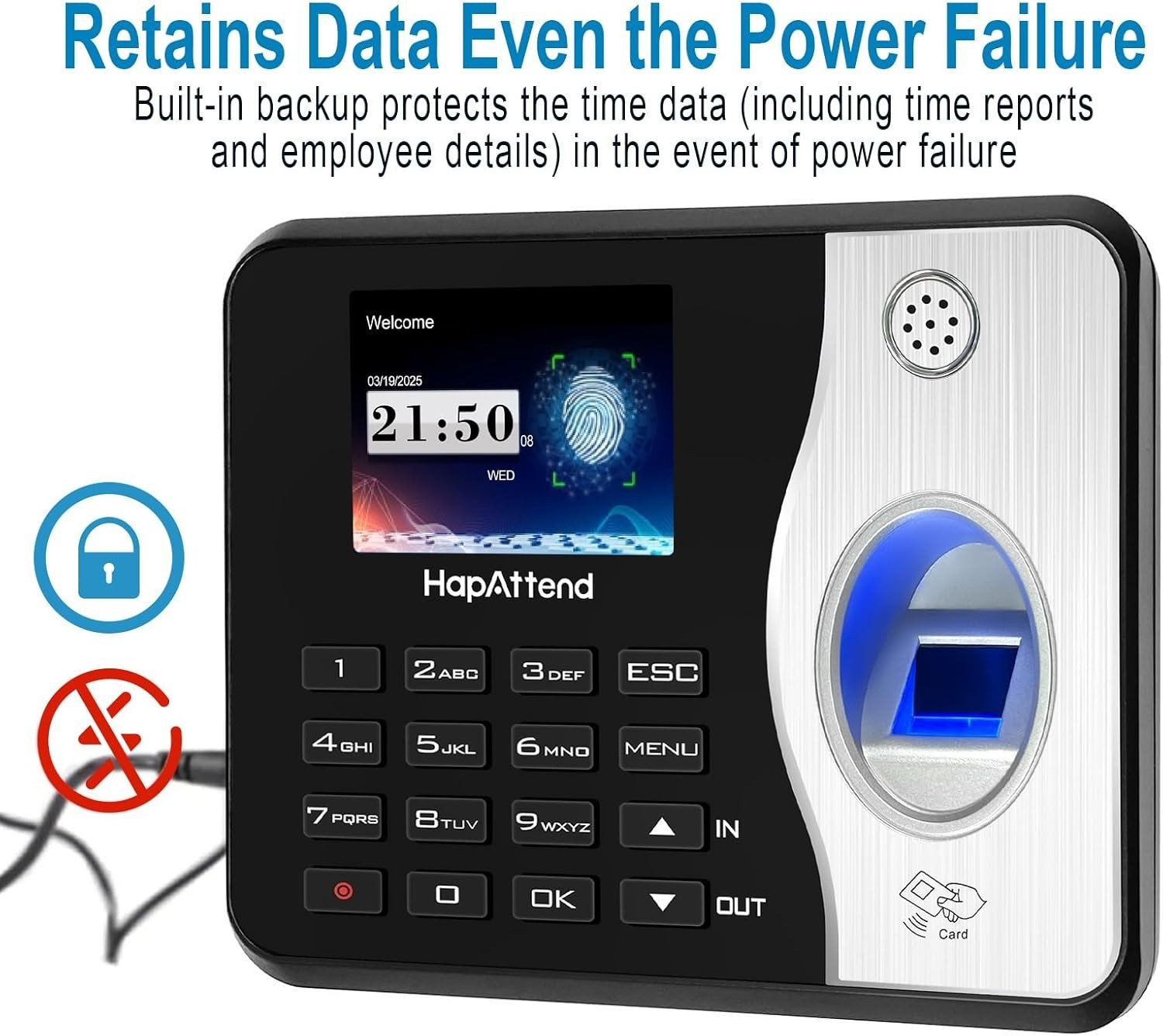 H3 Fingerprint Time Clock, Standalone Auto Hour Calculation, Biometric, + RFID
