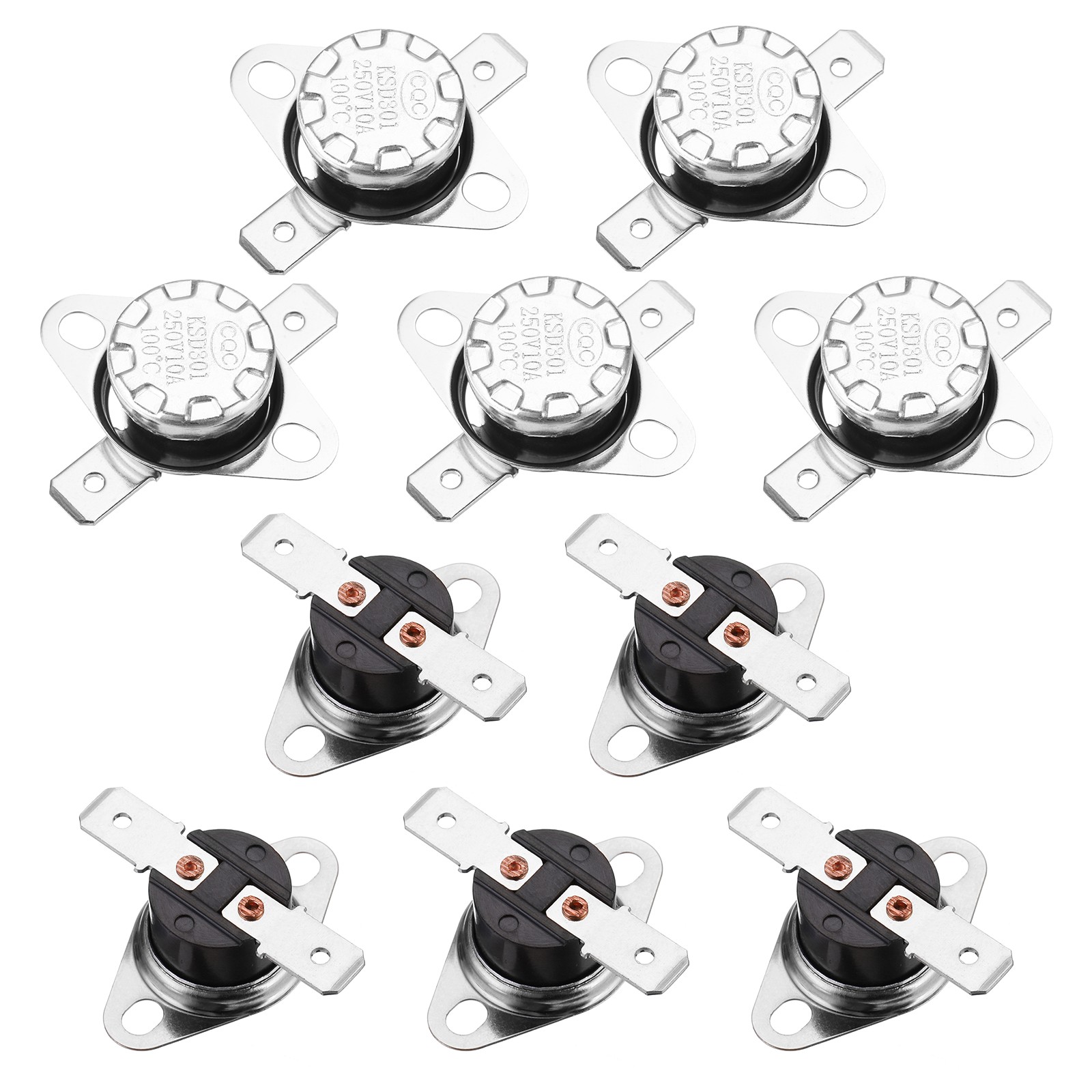 10 x Temperature Control Switch Thermostat KSD301 100°C 10A NC 6.3mm Pin