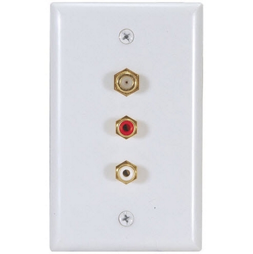 RCA Wall Plate with 1 Gold F Coax TV Connector & 2 Gold RCA Jacks. QUALITY BRAND