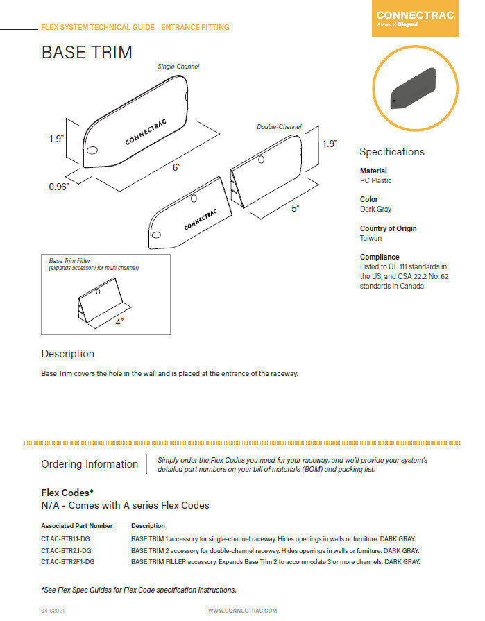 Connectrac CT.AC-BTR2.1-DG DOUBLE BASE TRIM for under flooring power & data