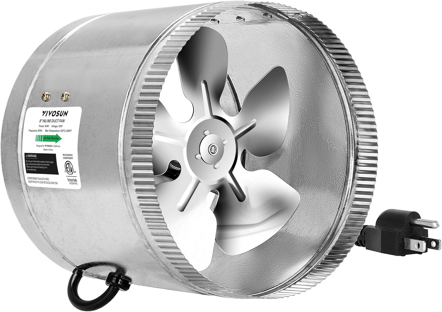 8 Inch Inline Duct Fan 420 CFM, HVAC Exhaust Ventilation Fan with Low Noise for