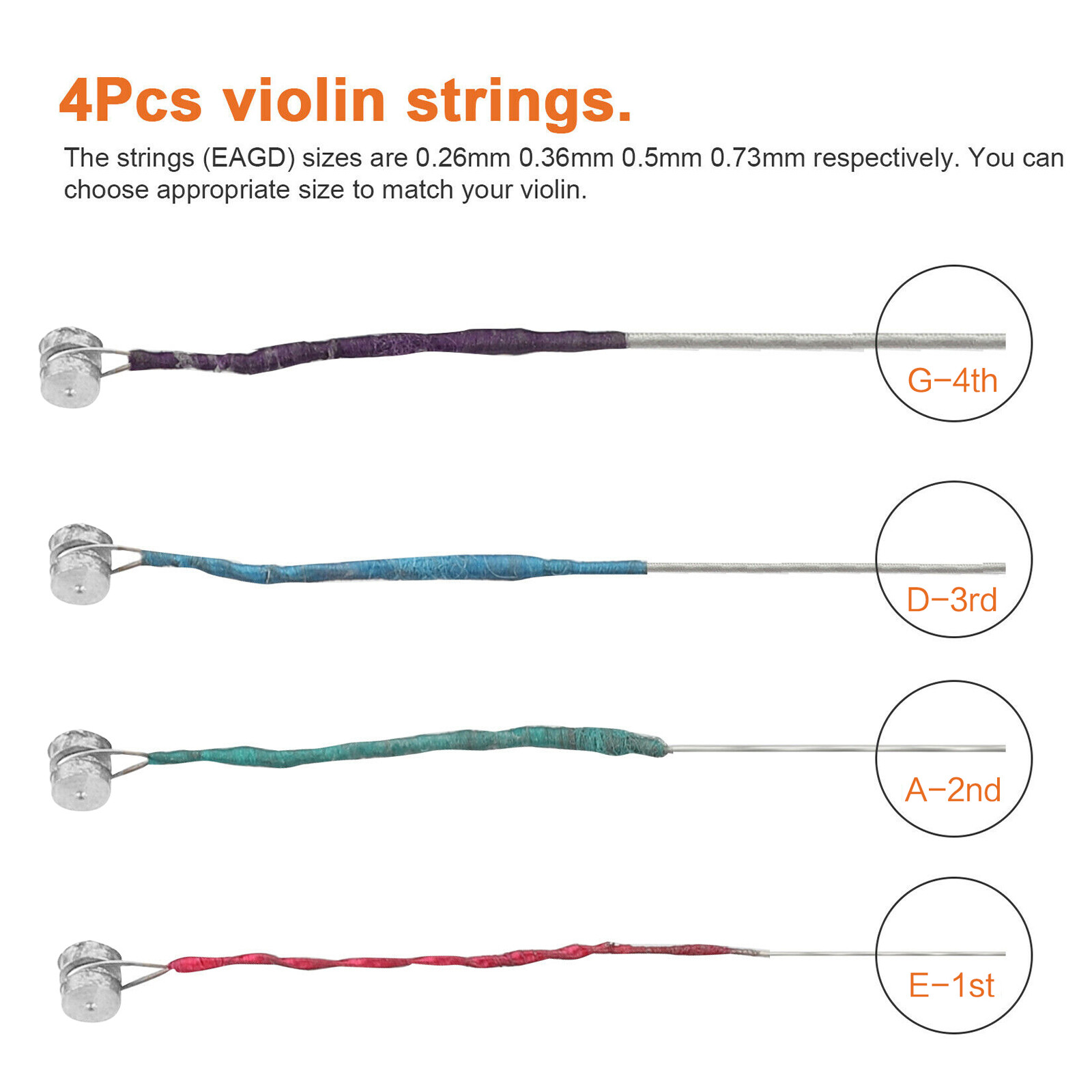 4PCS 3/4 4/4 Violin Strings Set Steel Strings E A D G Wound Fiddle String O7L5