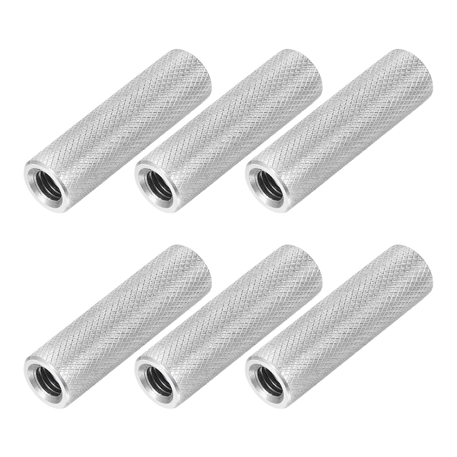 M6 6 Pack 304 Stainless Steel Round Knurled Connector Nuts,0.39"OD x 1.38"H