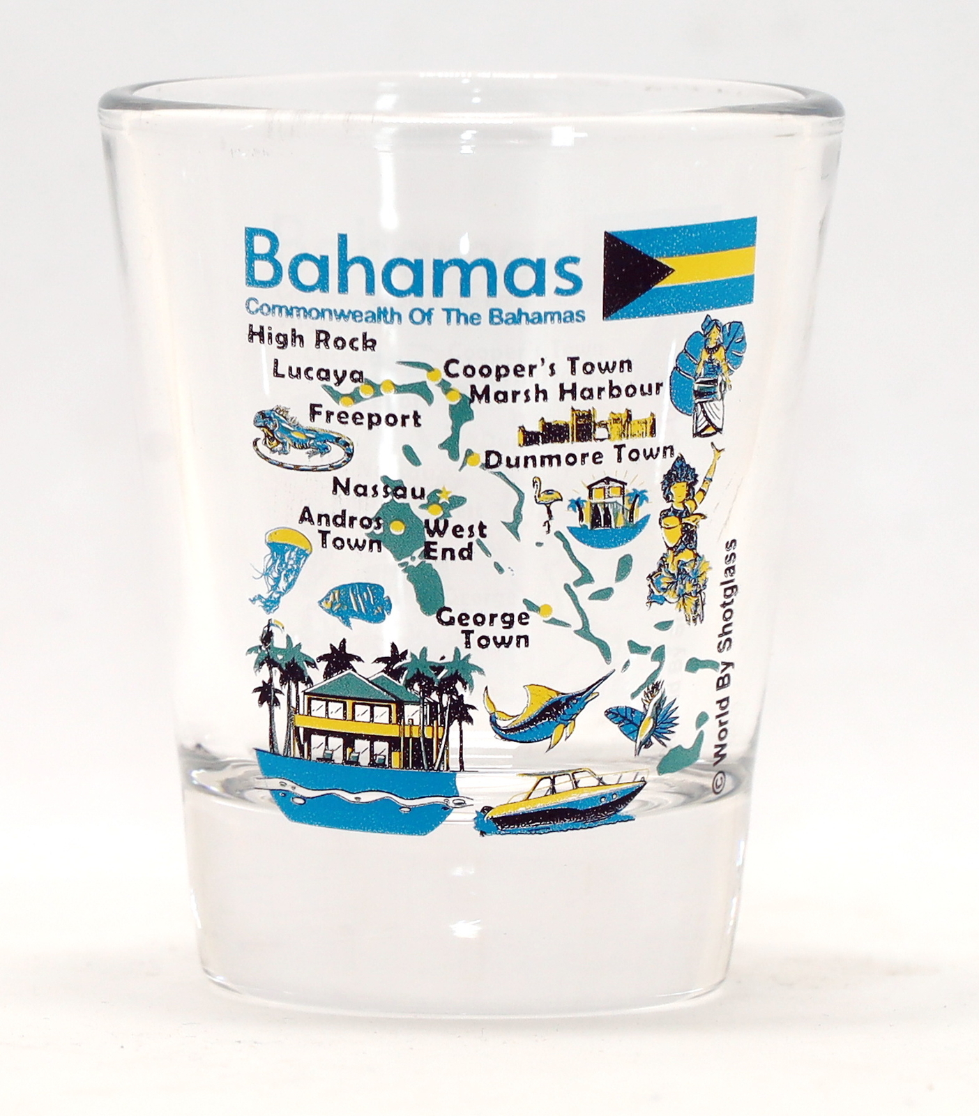 BAHAMAS LANDMARKS AND ICONS COLLAGE SHOT GLASS SHOTGLASS