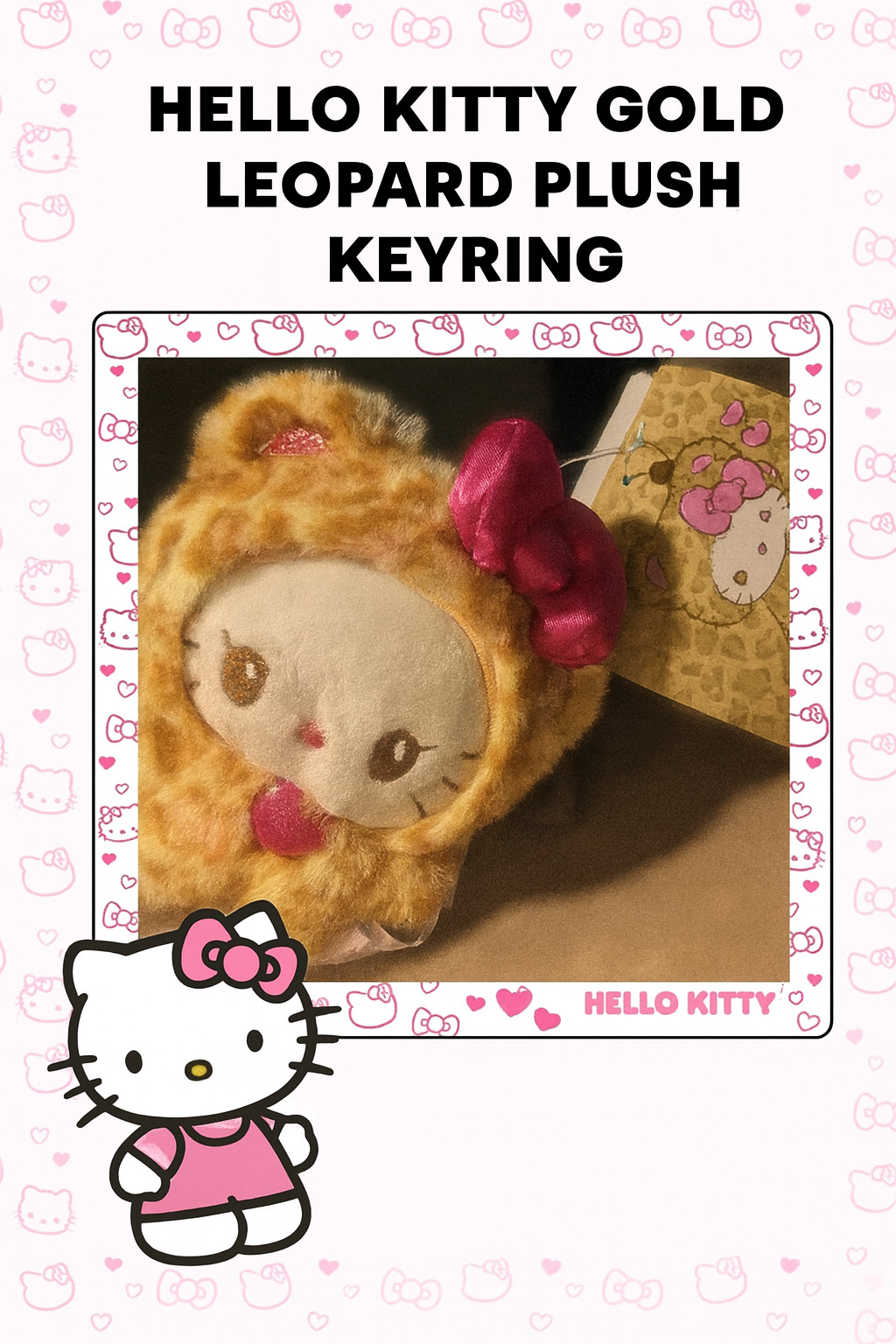 Sanrio Hello Kitty Gold Leopard Plush Keyring 🐱 “Purr-fectly Clip-on Cutie!”