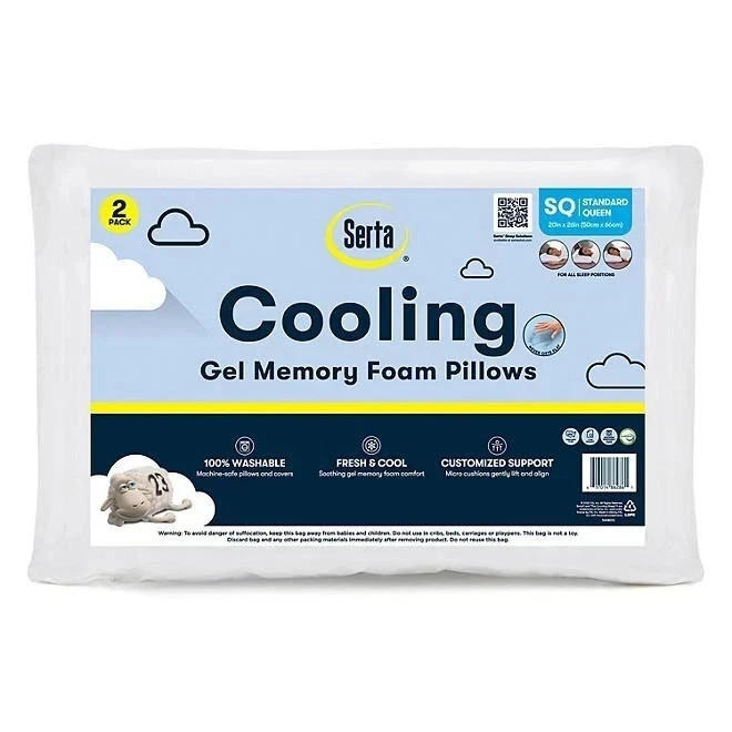 Serta 2-Pack Gel Memory Foam Cluster Bed Pillow Free Shipping