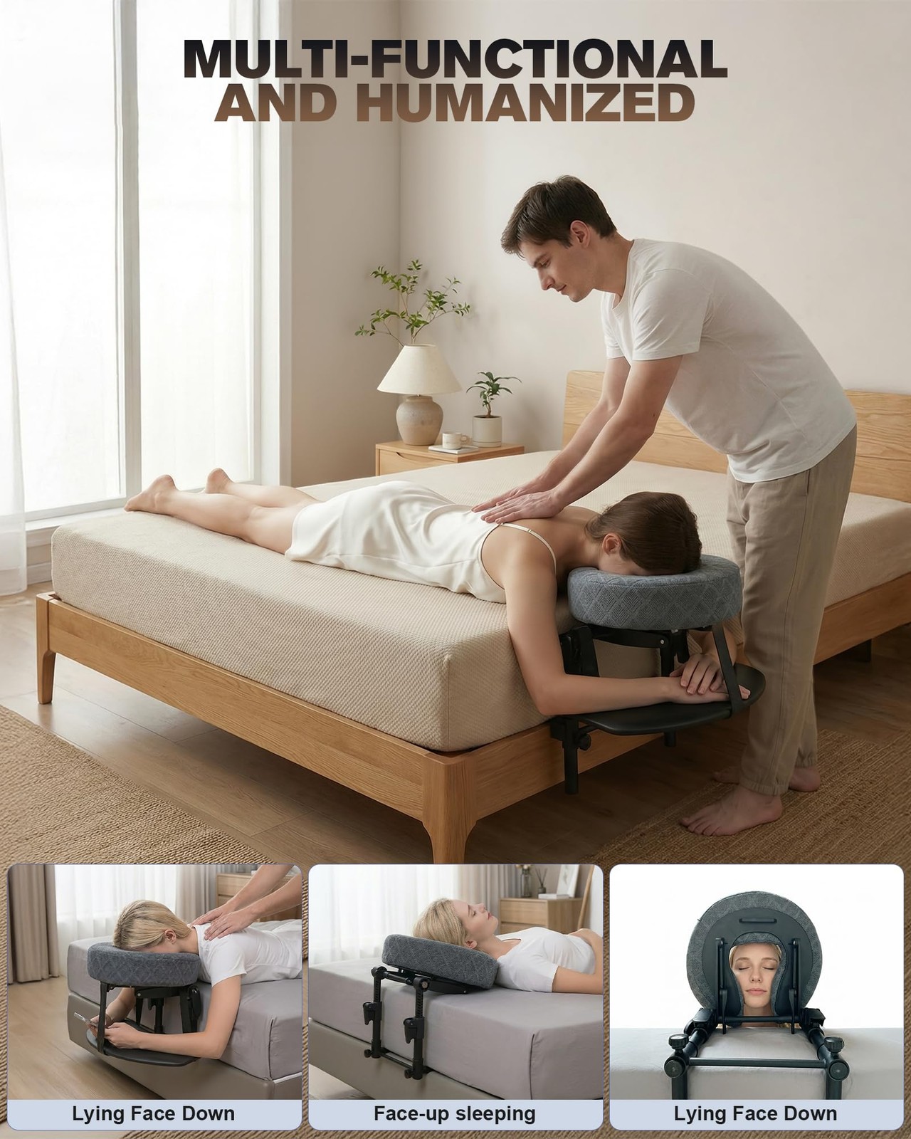 Massage Headrest for Bed, Massage Face Cradle for Bed Adjustable 18" Height |...